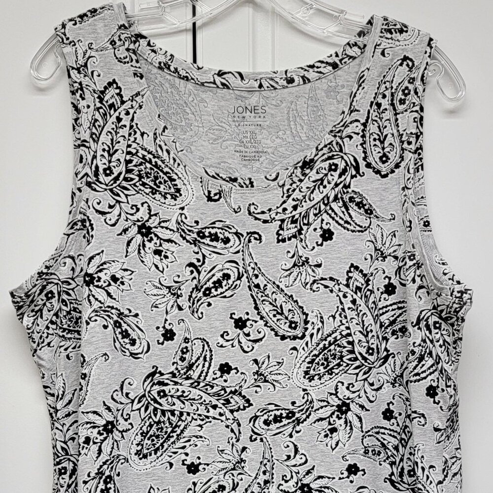 Women's Jones New York Signature 2XL Gray Tank with Black Paisley